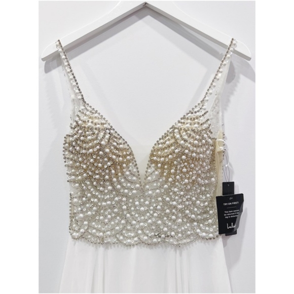 LULUS TRUE LOVE WHITE BEADED RHINESTONE MAXI DRESS SZ US2 - BNWT - Picture 3 of 7